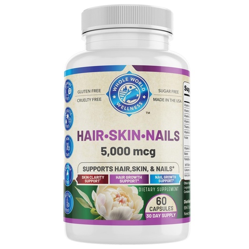 [BRSRGZYFCJ4AIFLX] Healthy Hair Skin and Nails Supplement for Women & Men | Supports Skin Clarity, Hair Growth, and Nail Strength | Biotin 5000mcg | 60 Capsules | Made in The USA.