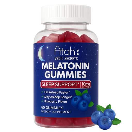 [BRSREYDYB5YQOYI4] Atah Melatonin Gummies 10mg for Adults | Blueberry Flavor Sleep Support Gummies – Melatonin Supplements, Non-GMO, Gluten Free, Non-Habit Forming – 60 Gummies
