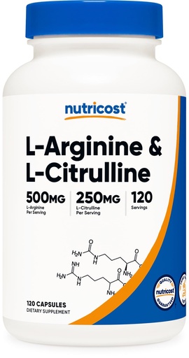 [BRSWY236DMHGKD34] Nutricost L-Arginine L-Citrulline Complex 750mg, 120 Capsules - Non-GMO