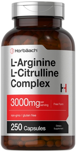 [BRSRM235C4CQEA35] Horbäach L-Arginine L-Citrulline Complex | 3000mg | 250 Capsules | Non-GMO, Gluten Free Supplement