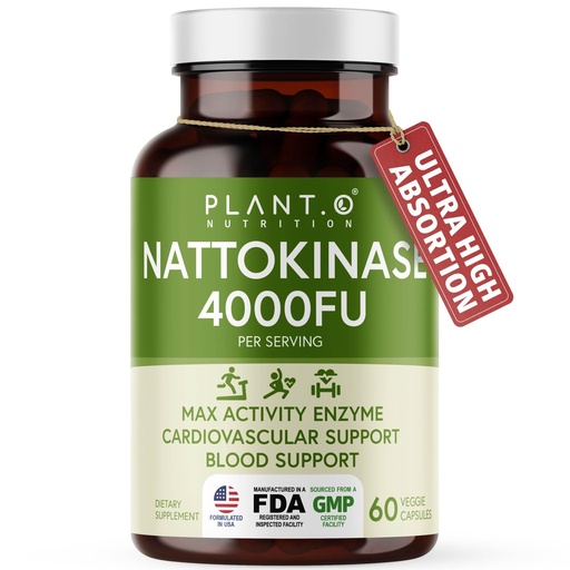[BRSW2BIFBMDWO3L2] PLANT.O NUTRITION Nattokinase Supplement with Max Enzyme Support - 4,000 FU Per Serving - Premium Nattokinase Formula for Heart Health Support - 60 Capsules - Made in USA