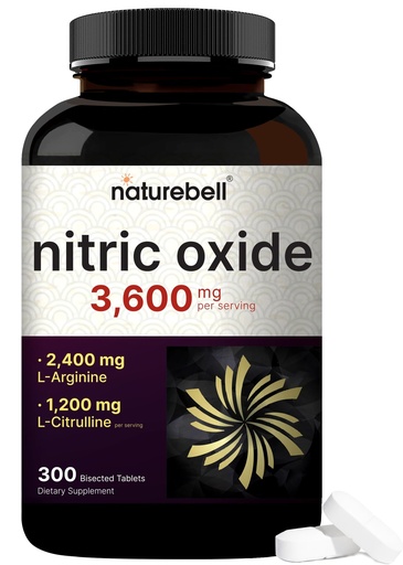 [BRSREHA5B4MQA3D3] NatureBell Nitric Oxide Supplement for Men & Women – Pre-Workout Formula with L-Arginine & L-Citrulline – 3,600mg, 300 Bisected Tablets (100 Servings) – Max Strength – Non-GMO, Gluten Free*