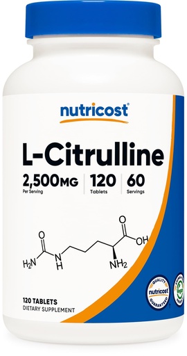 [BRSW2BIKB5YRU3A7] Nutricost L-Citrulline 2500mg Per Serving, 60 Servings, 1250mg Per Tablet, 120 Tabs - Non-GMO and Gluten Free Supplement