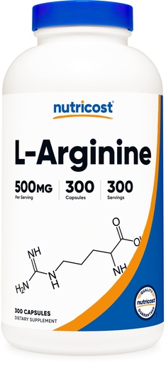 [BRSWKEI4CQAACC3G] Nutricost L-Arginine 500mg, 300 Capsules - Gluten Free and Non-GMO