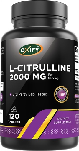 [BRSREALROYIWC3IY] Oxify L-Citrulline 2000 mg | 120 Tablets | Gluten-Free, Non-GMO | Supplement Made in USA