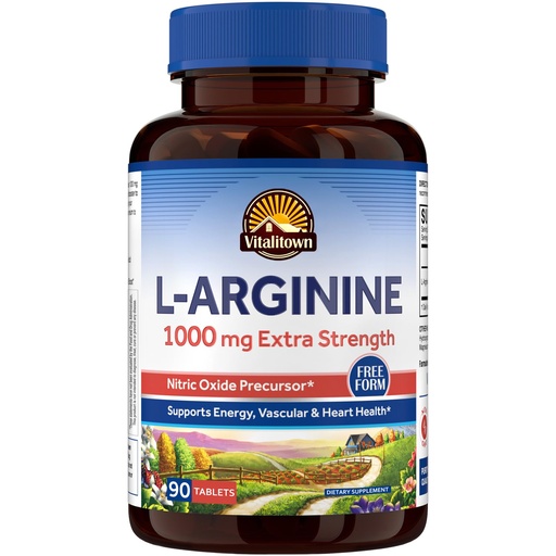 [BRSREGQZDEFREFY6] Vitalitown L-Arginine for Men & Women, 1000 mg, Nitric Oxide Booster Supplements, No Gluten, Non-GMO, Endurance, Workout, Blood Flow Support, 90 Tablets