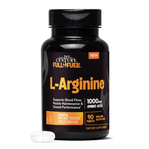 [BRSWKYQGCUEGYHD2] 21st Century Full Fuel 365 L-Arginine 1000mg, 90 Count, Amino Acid Supplement for Muscle, Blood Flow, & Endurance Support, Non-GMO, Gluten Free
