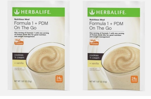 [BRSW2ZL4OIIQMCLK] Herbalife Formula 1 + PDM On The Go: 24g of Protein 7 Packets per Box (Cookies and Cream + Vanilla), Protein For Energy and Nutrition, sustain Energy and Satisfy Hunger
