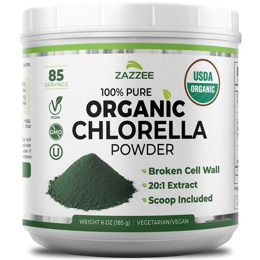 [BRSRGGAYDEMAI3TG] Zazzee USDA Organic Chlorella Powder, Broken Cell Wall, 6 oz, 85 Servings, Free Scoop Included, 100% Pure, 20:1 Extract, Nutrient-Dense Superfood, Green Algae Powder, All-Natural, Non-GMO, Made in USA