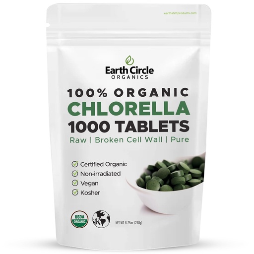 [BRSWYAQCC4FQKYA2] Earth Circle Organics Organic Chlorella Tablets 1000 Count | Pure Chlorella Pyrenoidosa | Broken Cell Wall for Better Nutrient Availability | Vegan, Kosher, Non-GMO | Whole Food Superfood | Pack of 1
