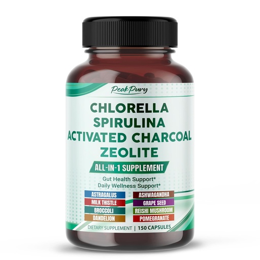 [BRSREZIOA4IRA2DX] Ultra All-in-1 Chlorella, Spirulina, Activated Charcoal & Zeolite – Natural Detox, Immune & Vitality Support – 150 Capsules