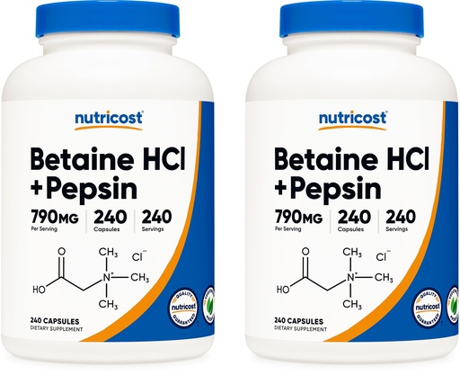 [BRSWGZIHCF6WO3IU] Nutricost Betaine HCl + Pepsin 790mg, 240 Capsules, 2 Bottles (480 Capsules)