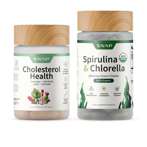[BRSRGYDYOQBBSH3J] Snap Supplements Cholesterol Health + Organic Spirulina and Chlorella Bundle, 60 + 120 Vegetarian Capsules