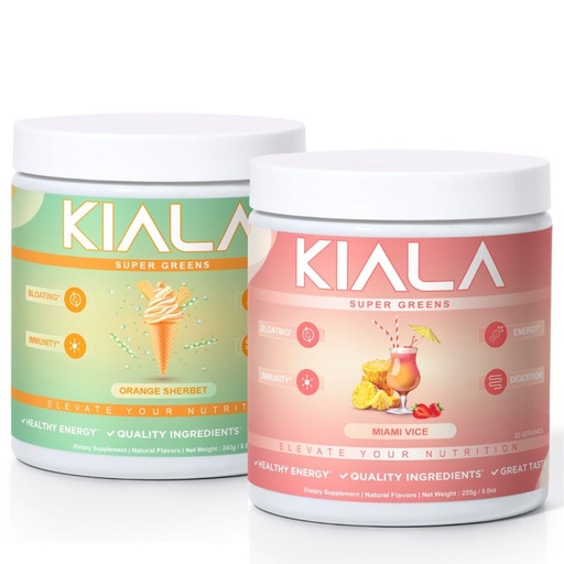 [BRSREBQ5PMFWEEY4] Kiala Nutrition Super Greens, Organic Greens Powder, Spirulina & Chlorella Superfood Powder, Sugar & Gluten Free Vegan, Spectra Blend, Orange Sherbet Miami Vice 2 Pack