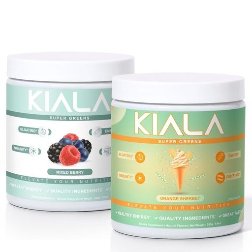 [BRSREBQ5OUJQMAL2] Kiala Nutrition Super Greens, Organic Greens Powder, Spirulina & Chlorella Superfood Powder, Sugar & Gluten Free Vegan, Spectra Blend, Mixed Berry, Orange Sherbet 2 Pack