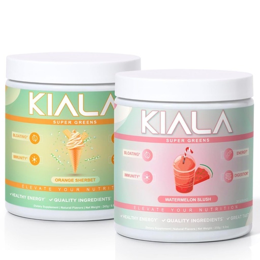 [BRSREBQ5AV6QKEQ4] Kiala Nutrition Super Greens, Organic Greens Powder, Spirulina & Chlorella Superfood Powder, Sugar & Gluten Free Vegan, Spectra Blend, Orange Sherbet Watermelon Slush 2Pack