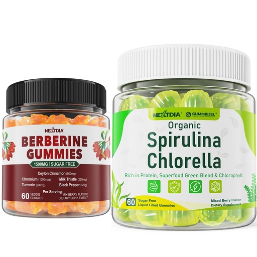 [BRSREGTYC4NBSHI7] Nextdia Organic Spirulina Chlorella Gummies + Berberine Supplement