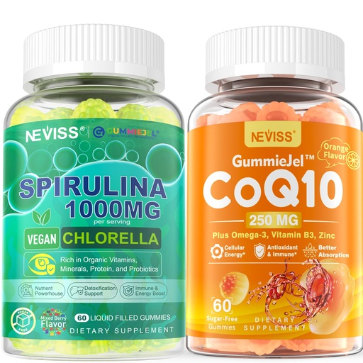 [BRSRECYHAR7R4CIV] NEVISS CoQ10, Spirulina & Chlorella Gummies, 2Pack