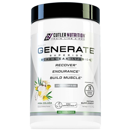 [BRSROGAEOUIAIDYU] Cutler Nutrition Generate EAA and BCAA Powder: Best Branched Chain Amino Acids Supplement with Essential Amino Acids, 5g BCAAs, 2g EAAs for Lean Muscle Mass | Pina Colada, 30 Servings