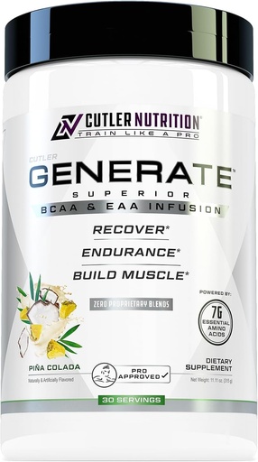 [BRSROGAEOUIAIDYU] Cutler Nutrition Generate EAA və BCAA Toz: Essential Amino Acids ilə ən yaxşı texnika, 5g BCAAs, 2g EAAs üçün Lean Muscle Mass / Pina Colada, 30 Xidmət