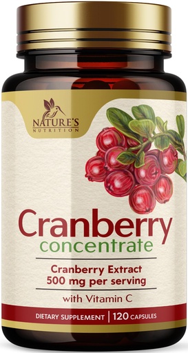 [BRSW2AYYCV5AYA3G] Cranberry Extract Pills Supplement - 500mg Per Serving Cranberry Extract with Vitamin C - Urinary Tract Health Support, Sugar Free Formula, Fruit Powder Extract - Bottled in USA - 120 Capsules