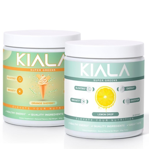 [BRSREBQ5A54BMEL6] Kiala Nutrition Super Greens, Organic Greens Powder, Spirulina & Chlorella Superfood Powder, Sugar & Gluten Free Vegan, Spectra Blend, Orange Sherbet Lemon Drop 2 Pack