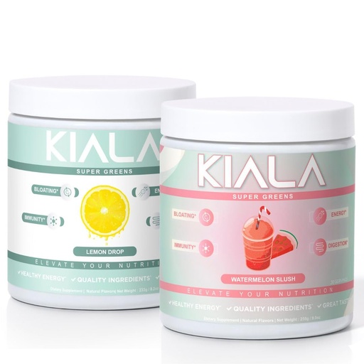 [BRSREBQ5A4DROAY2] Kiala Nutrition Super Greens, Organic Greens Powder, Spirulina & Chlorella Superfood Powder Sugar & Gluten Free Vegan, Spectra Blend, Lemon Drop, Watermelon Slush 2 Pack