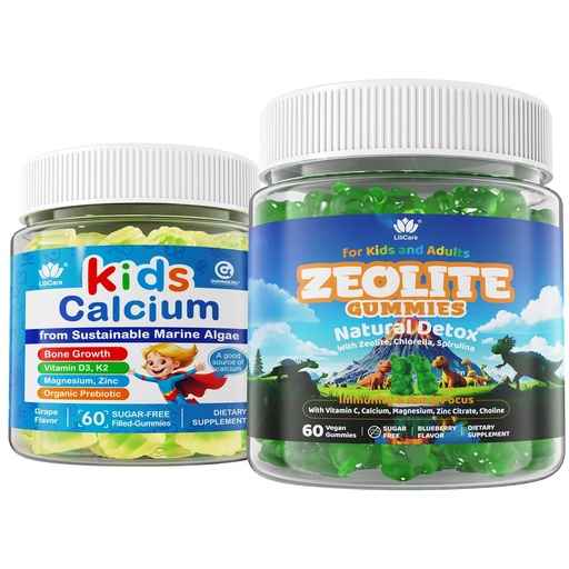[BRSREZY6BB6A2ETH] Zeolite Detox for Kids & Adults, Zeolite Gummies w/Chlorella, Spirulina,+Kids Calcium Gummies with Prebiotics (FOS) 500mg