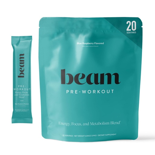 [BRSREGIKCQIRQHQ2] Beam Pre Workout Powder – Pre Workout Supplement with Organic Caffeine, 350 mg Electrolytes & Nootropic Focus Support, No Sugar, Pre Workout for Women & Men, Blue Raspberry Flavor, 20 Servings