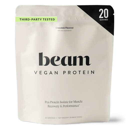 [BRSREBIHDICQY2D5] Beam Vegan Protein Powder – Organic Pea Protein Isolate, 20g Plant-Based Protein per Serving, Third-Party Tested, No Added Sugar, Dairy Free, Soy Free, Gluten Free, 20 Servings, Chocolate