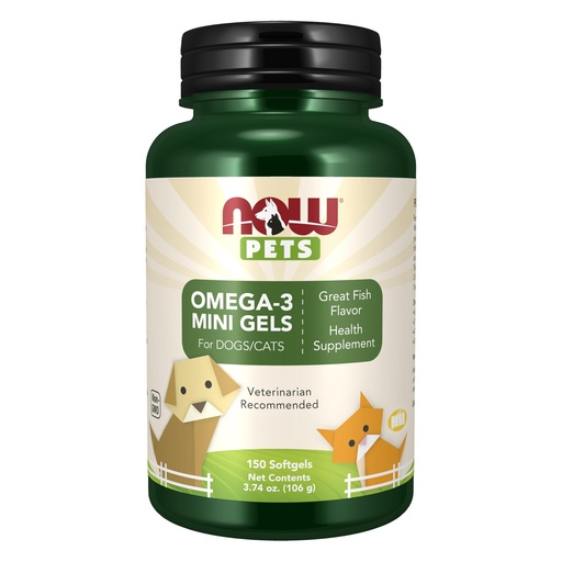 [BRSREFT4PIMAOFLU] Now Pet Health, Omega 3 Mini Gels Supplement, Formulated for Cats & Dogs, NASC Certified, 150 Softgels