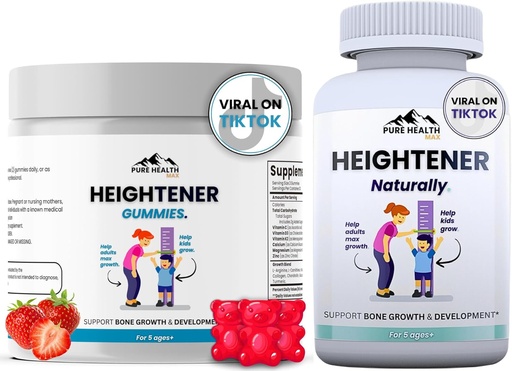 [BRSRAAQEOZ6W2EL7] Heightener Capsules + Heightener Gummies - Natural Height Growth Supplement for Kids, Teens and Adults to Increase Bone Strength and Grow Taller | Height Maximizer Pills with L-Arginine, Calcium