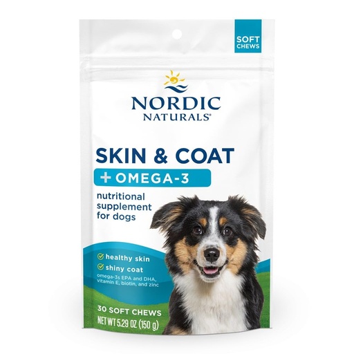 [BRSREGT6CN5GYE3B] Nordic Naturals Pet Skin & Coat Soft Chews with Omega-3-30 Pork Bone Broth Flavored Soft Chews - Nutritional Support for Healthy Skin & a Soft and Shiny Coat - Non-GMO and IFOS Certified