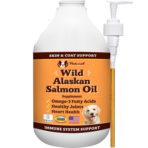 [BRSRABIKAENWEYD5] Natural Dog Company Wild Alaskan Salmon Oil Formula with Omega 3, Fish Oil for Dogs Supplement, Skin & Coat Dog Oil, Itchy Relief, Immune Support for Joints & Heart, Food Topper, 64 oz