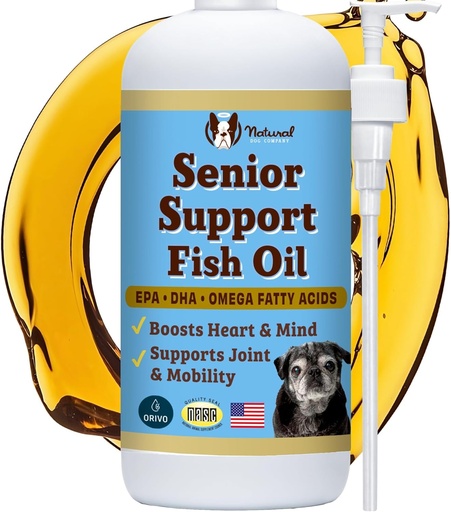 [BRSRACT6AQNB4ALF] Natural Dog Company Omega 3 Fish Oil for Senior Dogs Supplement – Support Mobility, Skin, Coat, Heart & Brain, with Turmeric, Salmon & Fish Oil for Aging Dogs, Liquid Canine Supplement, 16oz