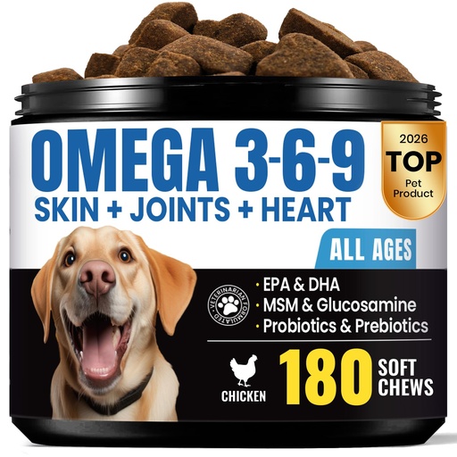 [BRSREHTYCR5AKE35] Omega 3 for Dogs – Salmon Oil for Dogs Skin & Coat Health, Fish Oil Supplement for Dog Shedding, Itch & Hot Spot Relief, Allergy Chews with EPA & DHA Fatty Acids for Skin & Joint Support - 180 Ct
