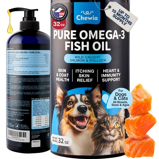 [BRSREALYDMHB6AY3] Fish Oil for Dogs and Cats – Omega 3 Salmon Oil for Skin, Coat & Joints | Liquid omega 3 fish oil supplement for dogs and cats supports joint, heart, skin, coat, mobility, itchy skin & shedding