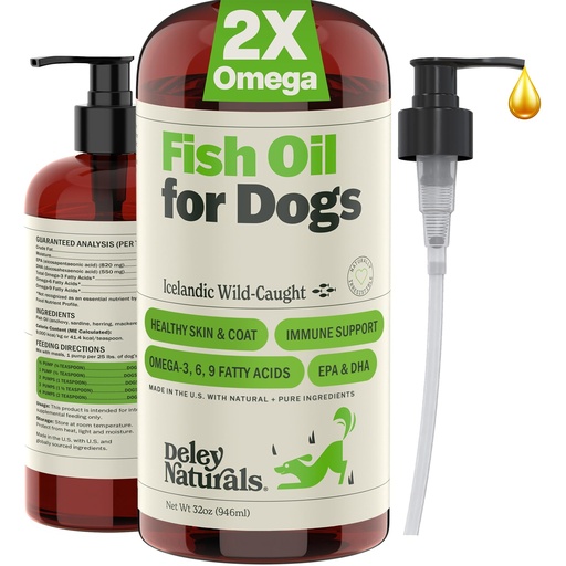 [BRSWGGTYBAPQ4C3F] Deley Naturals Fish Oil for Dogs - Itch Relief for Dogs with Omega 3 6 9 for Skin, Joints, Heart and Brain Health - Icelandic Omega 3 Fish Oil for Dogs Skin Irritation - 32oz Omega Oil Made in USA