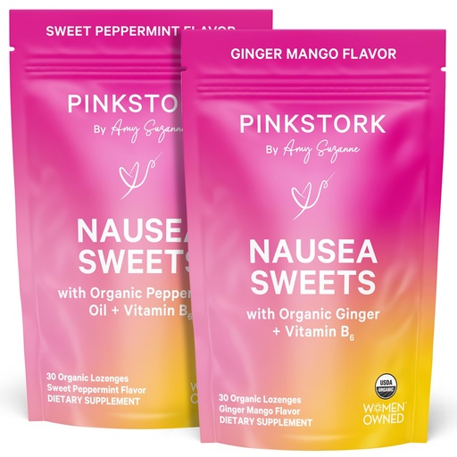 [BRSRAHAHBAAWEHLP] Pink Stork Organic Sweets Bundle for Morning Sickness and Motion Sickness Support, Added Vitamin B6, 1st Trimester Pregnancy Must Haves - 60 Wrapped Candies