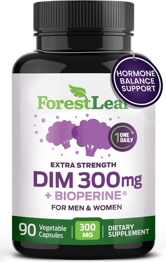 [BRSRAAYFBUCRO3TB] ForestLeaf DIM Supplement - 300mg DIM Estrogen Supplement for Women/Men - Diindolylmethane with BioPerine Black Pepper - Support for Detox, Metabolism, Hormone Balance & Menopause - 90 Caps