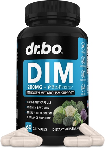 [BRSRAAD3OUFRMF3B] DIM Supplement for Women & Men 200mg - Androgen Estrogen Blocker for Men & Women, Hormonal Acne Pills, Hormone Balance, Menopause Support, Diindolylmethane DIM Supplement Plus BioPerine - 60 Capsules
