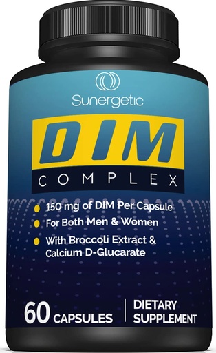 [BRSWGEAROAMWMHLX] Sunergetic Premium DIM Supplement – 150mg diindolylmethane, Broccoli, Calcium D-Glucarate & Bioperine for Men & Women – DIM Complex for Menopause Support & Balance - 60 Capsules
