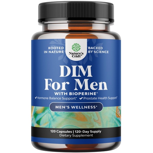 [BRSRMGTQPN7BSFA2] Natures Craft DIM Supplement for Men - DIM Estrogen Blocker for Men for Hormone Balance & Prostate Health - Diindolylmethane Complex with Panax Ginseng, Bioperine, Grapeseed & Astragalus - 120 Count