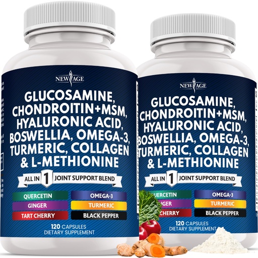 [BRSREFTYDICWMCA6] Glucosamine Chondroitin, MSM, Turmeric Curcumin, Collagen, Hyaluronic Acid, Omega 3 – Health Supplement for Men & Women – 240 Count