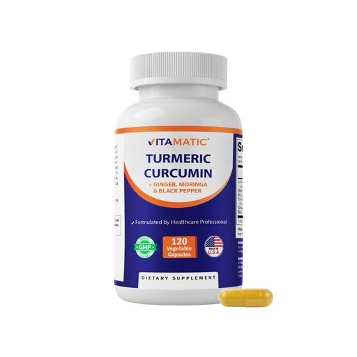 [BRSRAHT5BAPWGEY4] Vitamatic Turmeric Curcumin 10:1 Extract 290 mg – Plant-Based Botanical Extract with Black Pepper 5mg, Ginger 50mg & Moringa 500 mg – Vegetarian, Non-GMO, Gluten-Free – 120 Capsules