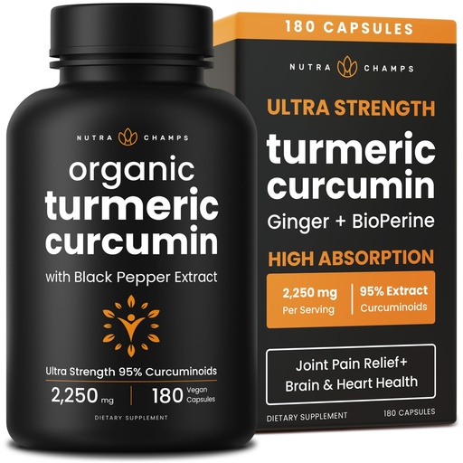 [BRSWKHD3OQCGCHLC] Turmeric Curcumin - 2,256 mg Complex with Ginger & Black Pepper Extract - 95% Curcuminoids - Extra Strength Turmeric Supplement for Joint Health, Brain, Heart & Immune Support - 180 Turmeric Capsules