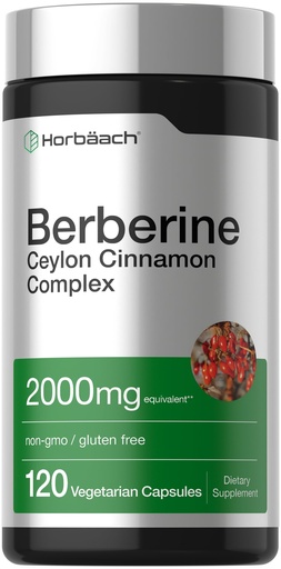 [BRSWYEADPMIGCHIU] Horbäach Berberine with Ceylon Cinnamon | 120 Veggie Capsules | Vegetarian, Non-GMO & Gluten Free Supplement | Berberine Complex