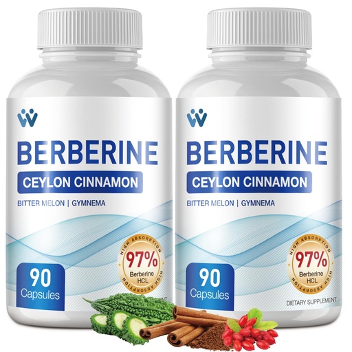 [BRSREEA2OIIGGFYY] Berberine Supplement 1500mg - Berberine with Ceylon Cinnamon, Berberine HCl 97% Purity Complex Supplements, Non-GMO Vegan - 180 Capsules