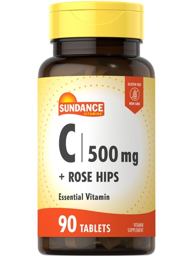 [BRSWYGQRPMFBA3A7] Sundance Vitamin C with Rose Hips | 500mg | 90 Vegetarian Tablets | Essential Vitamin | Vegetarian, Non-GMO, and Gluten Free Supplement
