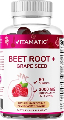 [BRSRAHYHO4CAYE3P] Vitamatic Beet Root Gummies - 3000mg Equivalent Per Serving - 60 Gummies - Made with Vitamin B6, B12, Grape Seed, Pomegranate & Nicotinamide (Pack of 2)